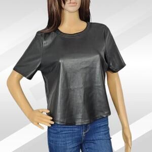 2/$50 Good American Black Faux Leather Short Sleeve Top Size 2